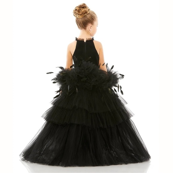 Mac Duggal 20588 Girls High Neck Tulle Dress with Feathers - Picture 2 of 9